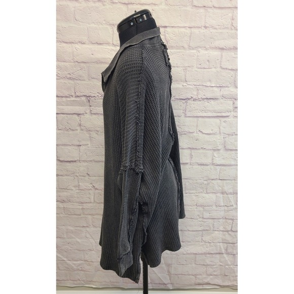 We The Free Women's Oversized Travis Polo Waffle Knit Top in Charcoal Black S - Picture 2 of 9
